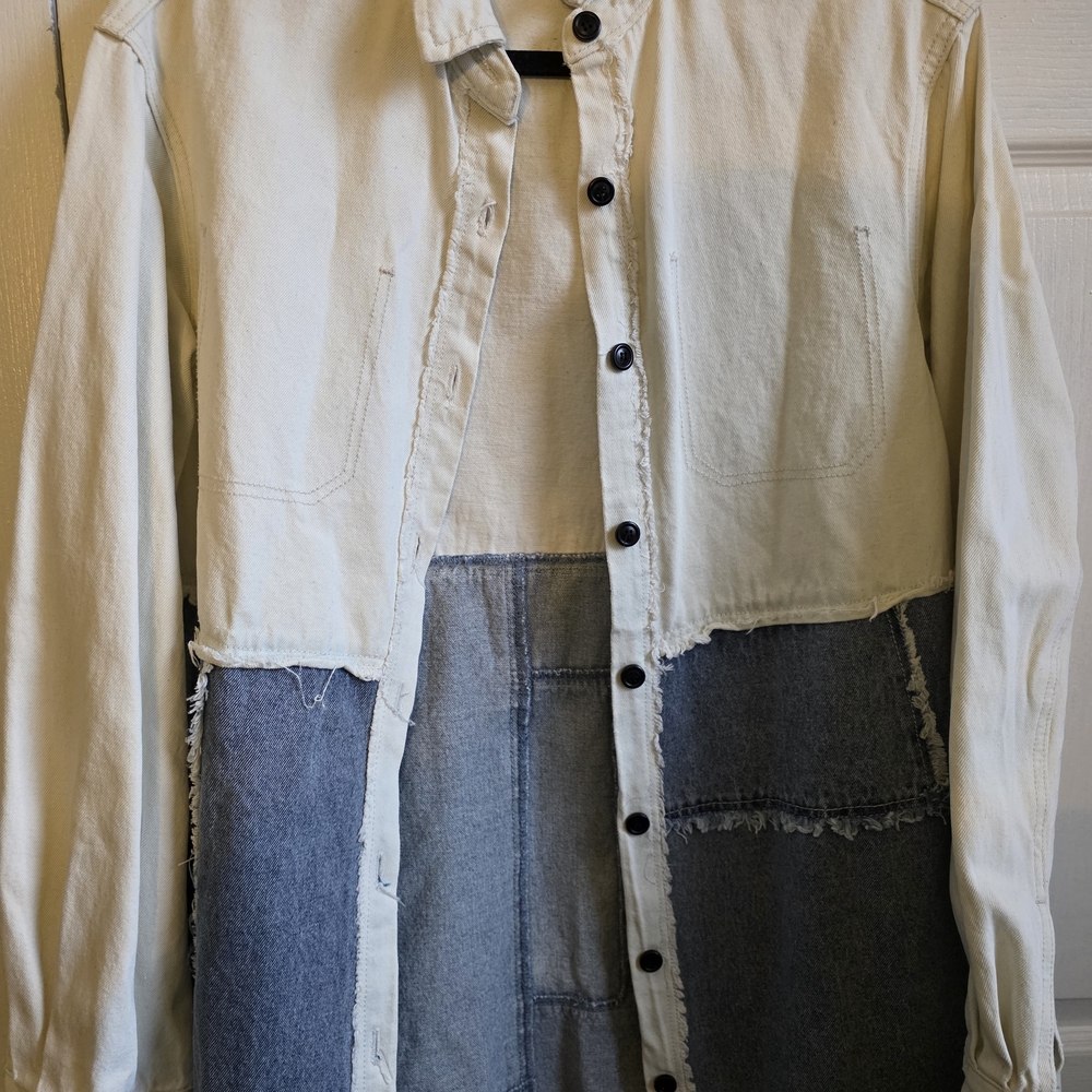 Two-Tone Denim Button-Up Shirt
